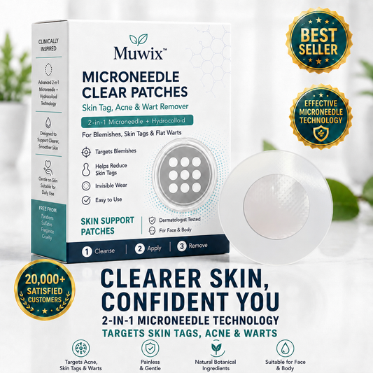 ✨Muwix®2-in-1 Microneedle & Hydrocolloid Patch🍀| Removes Raised Moles, Acne, Flat Warts & Skin Tags | Helps Improve Wrinkles, Scars & Blemishes | Invisible Patches for Face & Body